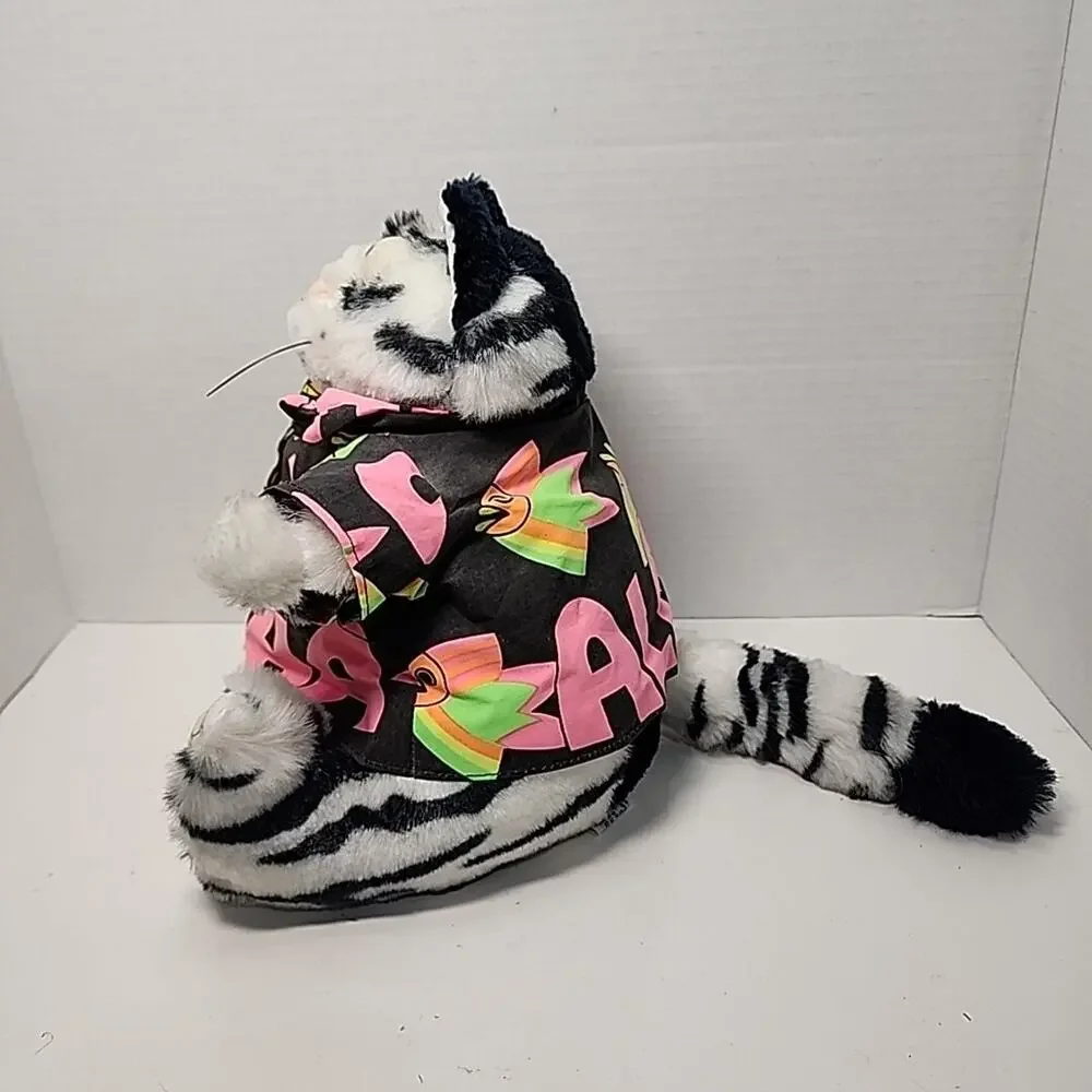1989 Bernard Kliban Star Shine Hawaiian Aloha Fat Cat Gray & Black Plush Tag 9”